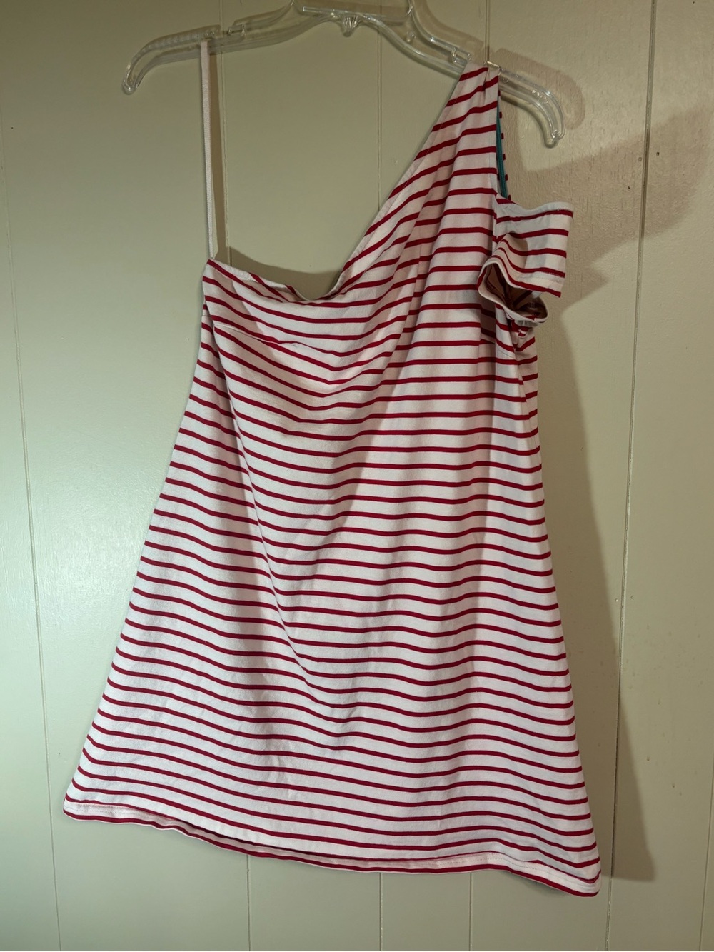Maeve One-Shoulder Red and White Striped Dress